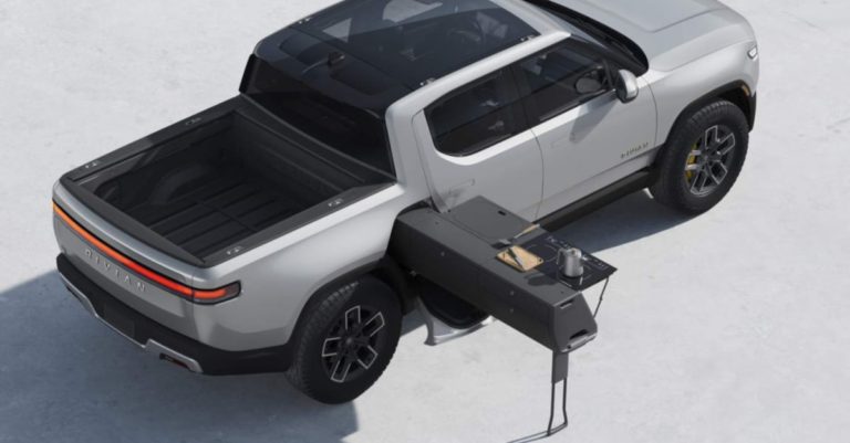 Rivian Adds Modular Camping Kitchen to 800-HP Electric Pickup Truck