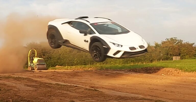 Watch This Lamborghini Huracan Sterrato Soar Off A Dirt Jump